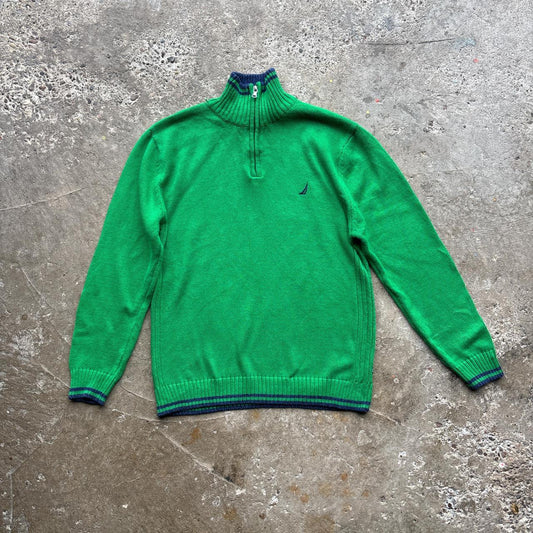 Green Nautica Quarter Zip knitted sweater - M