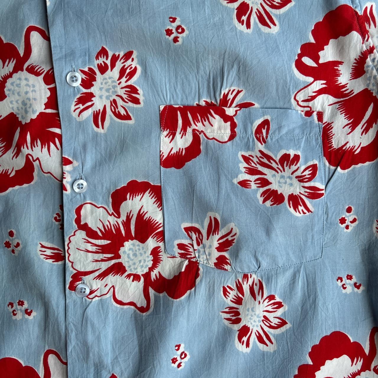 Blue & Red Flower-print Fishbone Hawaiian Style Shirt