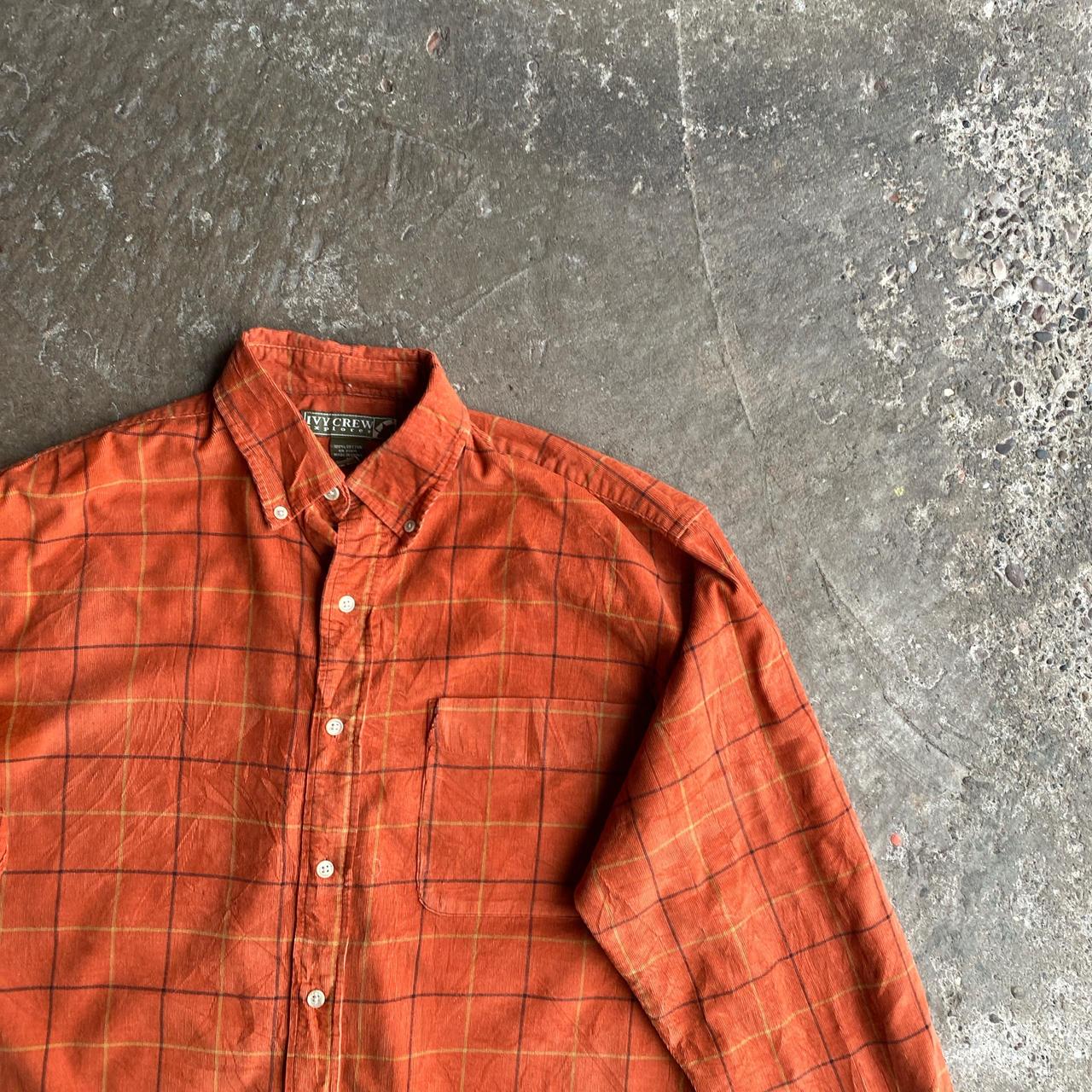 Orange Corduroy Plaid Button Up Shirt - M