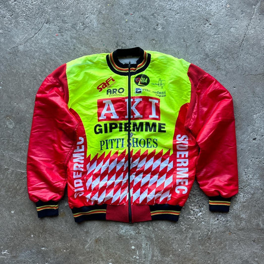 Rare and vintage Italian cycling jacket with various Italian sponsors