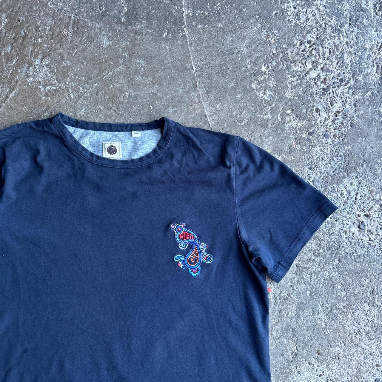 Navy Pretty Green Embroidered T-Shirt - L