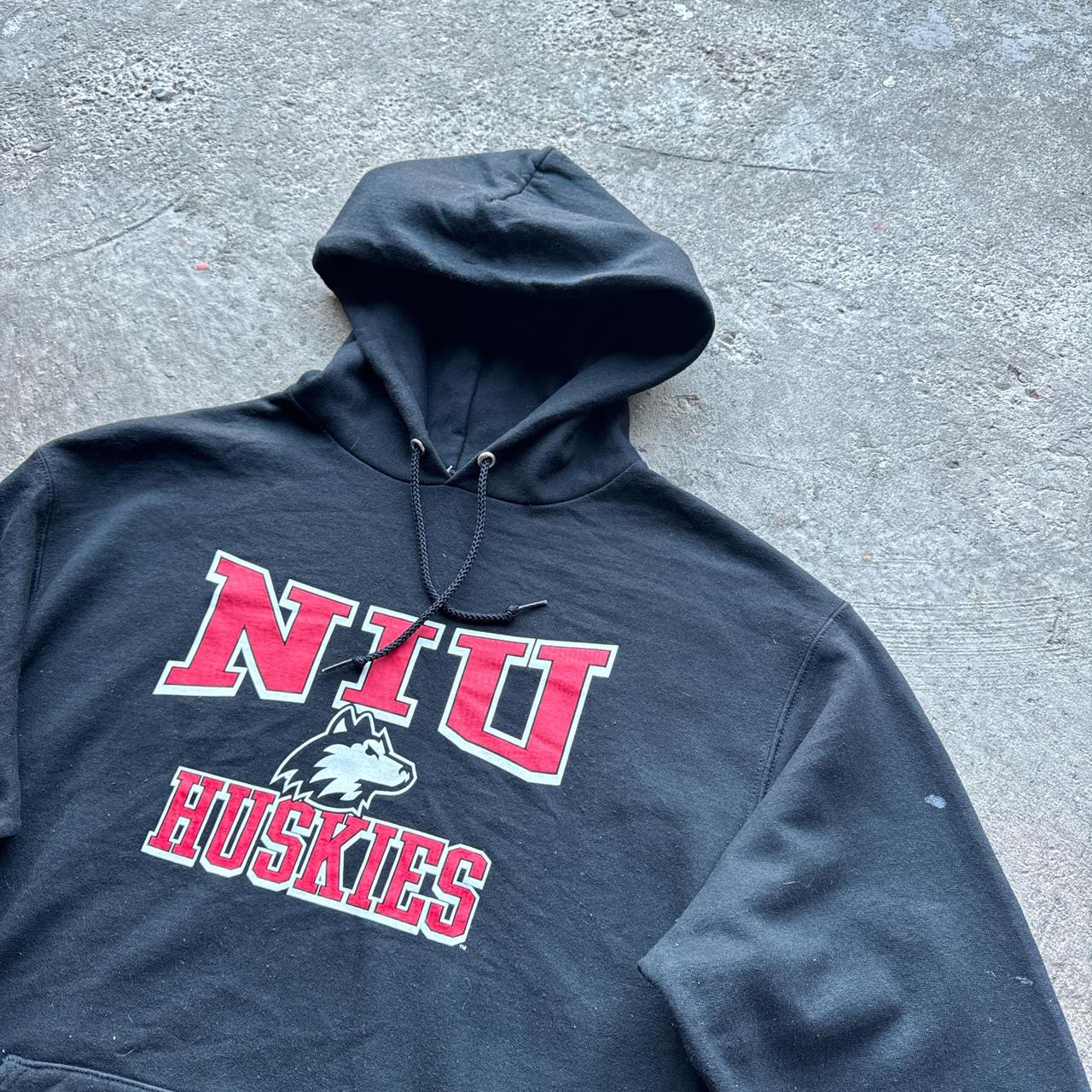 Black Champion hood with ‘NIU, Huskies’ print