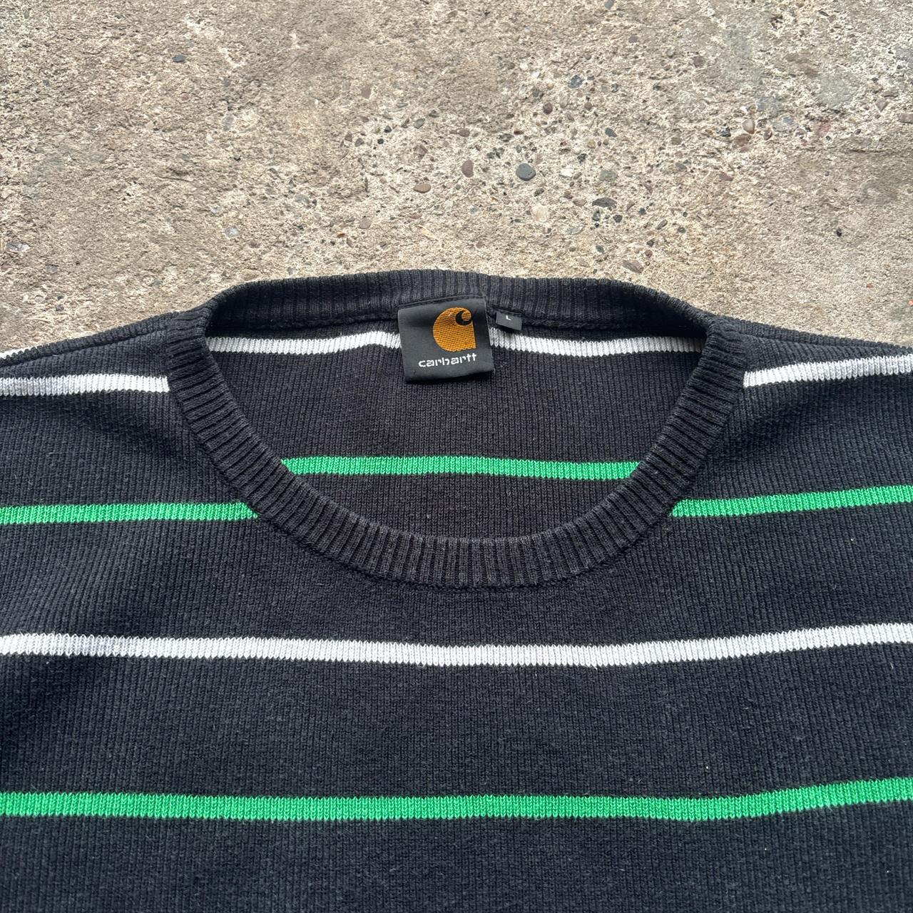 00s Black, green and white Carhartt striped knitted jumper - L