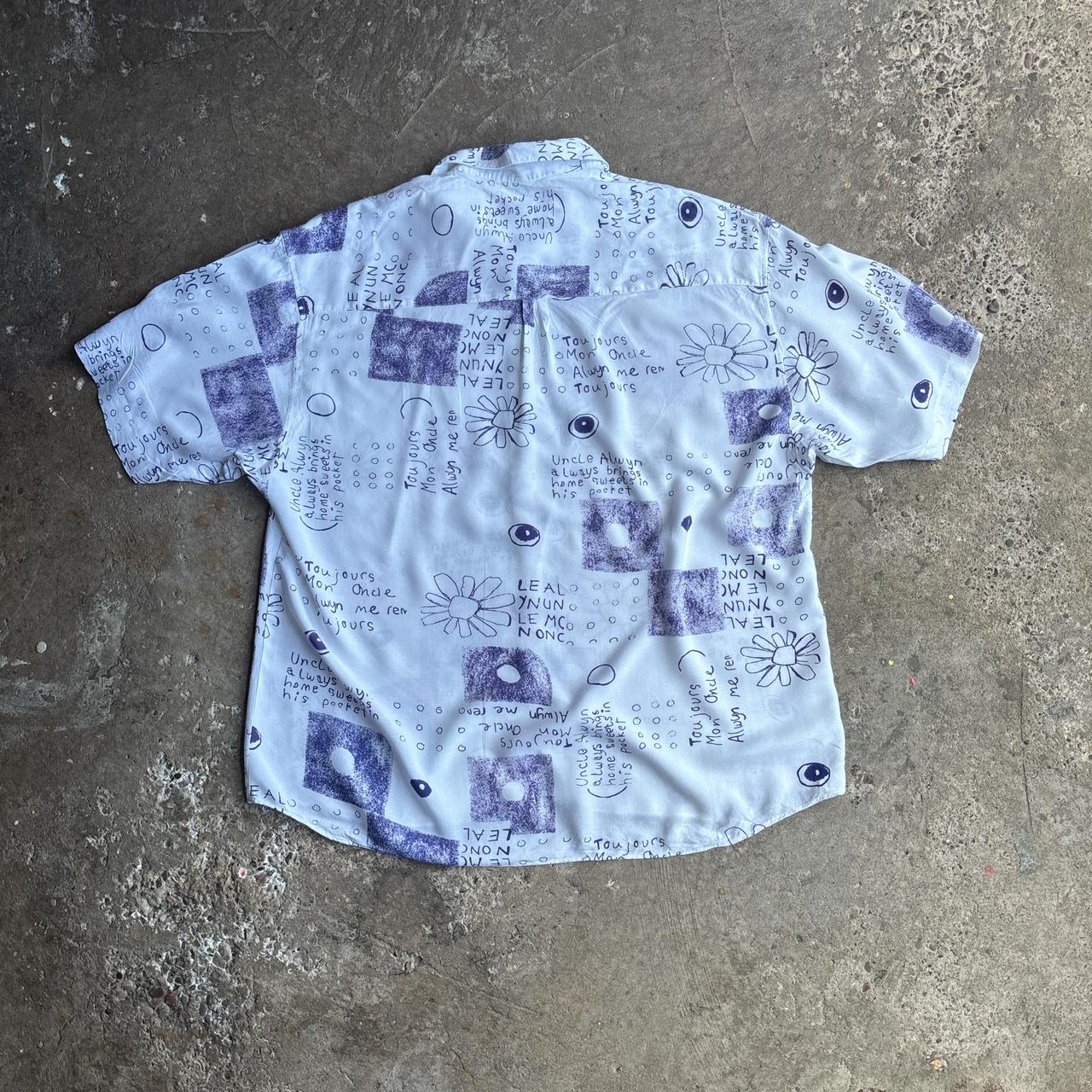 White & Purple Graphic Short Sleeve Shirt
