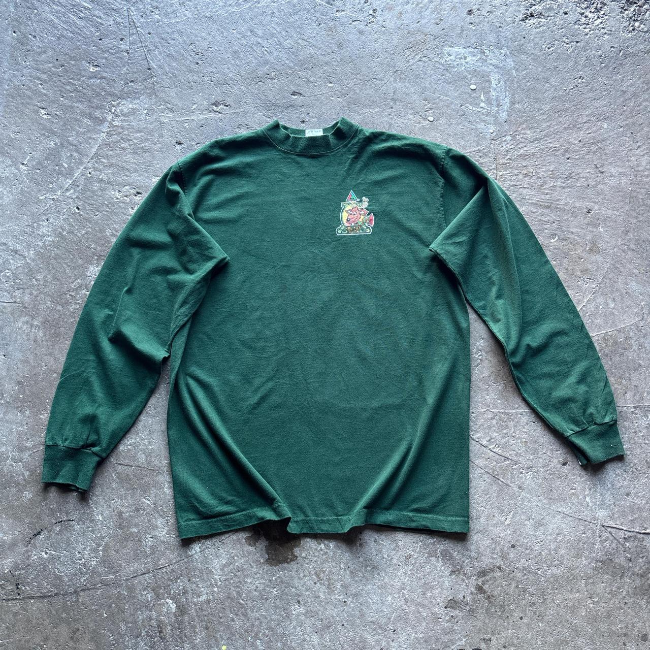 Vintage Green long sleep top with ‘Holiday Buck’ graphic - XL