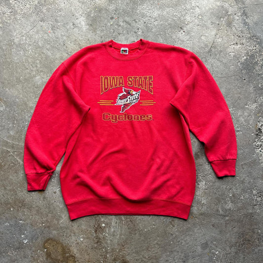 Red graphic sweatshirt printed on Fruit of the Loom