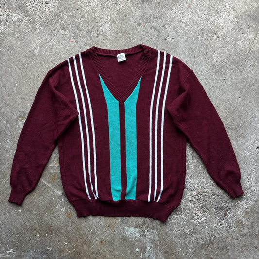 Vintage Burgundy v-neck knitted sweater