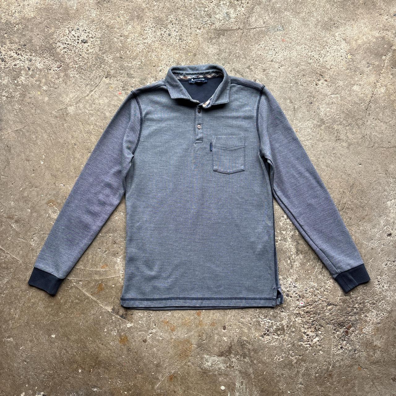 Grey Aquascutum long sleeve polo shirt