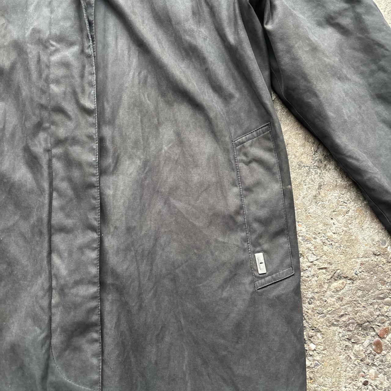 Black London Fog trench coat with removable hood