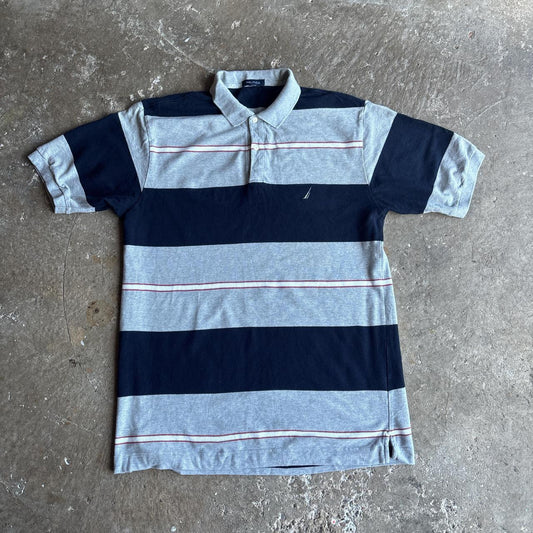 Grey & Navy Nautica Striped Polo Shirt