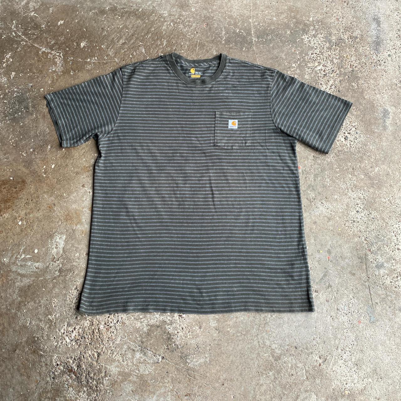 Khaki Green & Grey Striped Carhartt T-Shirt - 2XL (tall)