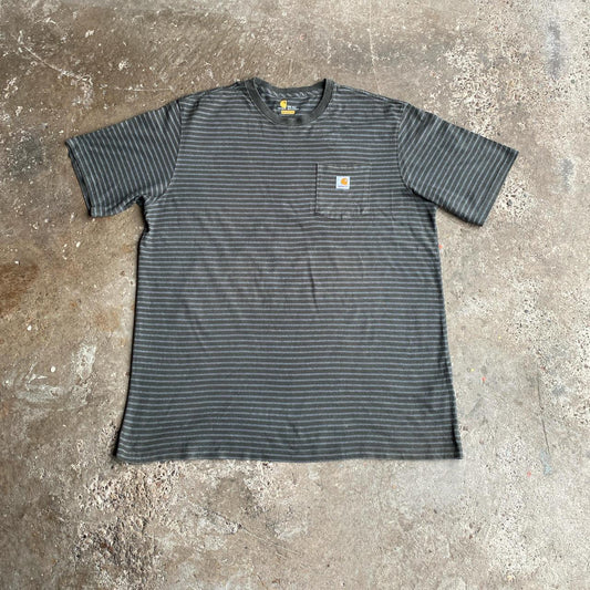 Khaki Green & Grey Striped Carhartt T-Shirt - 2XL (tall)