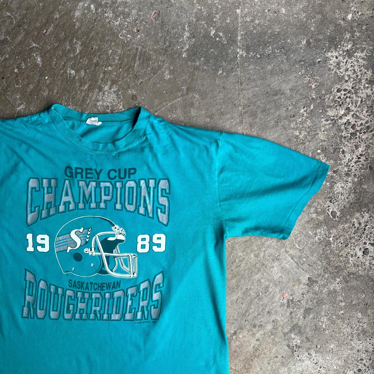 Vintage Teal Graphic America Football Single Stitch T-Shirt - L