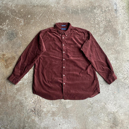 Burgundy Corduroy Button Up Long Sleeve Shirt - 2XL