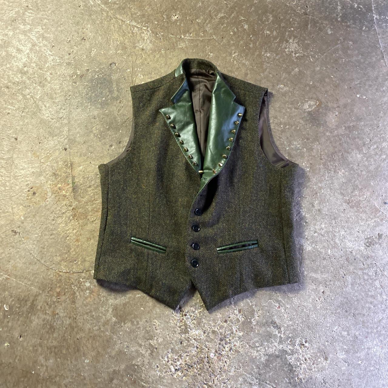 Olive Green Herringbone Tweed Waistcoat