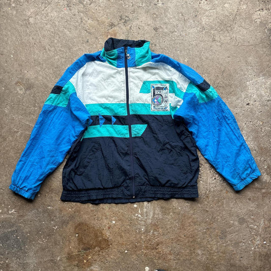 90s vintage windbreaker jacket with patch logos