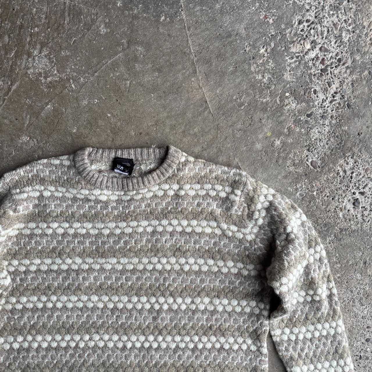 Cream & Tan Vintage Wool Knit Sweater - L