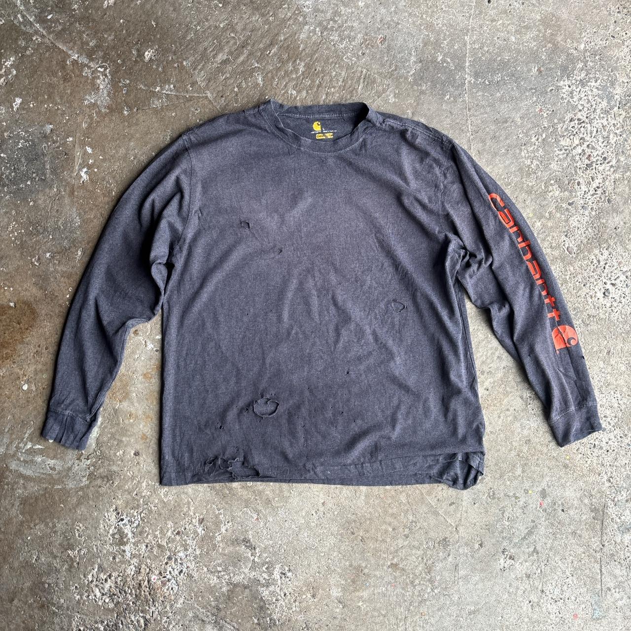 Dark Grey Distressed Carhartt Long-Sleeve T-Shirt