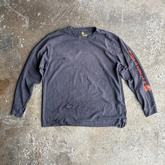 Dark Grey Distressed Carhartt Long-Sleeve T-Shirt