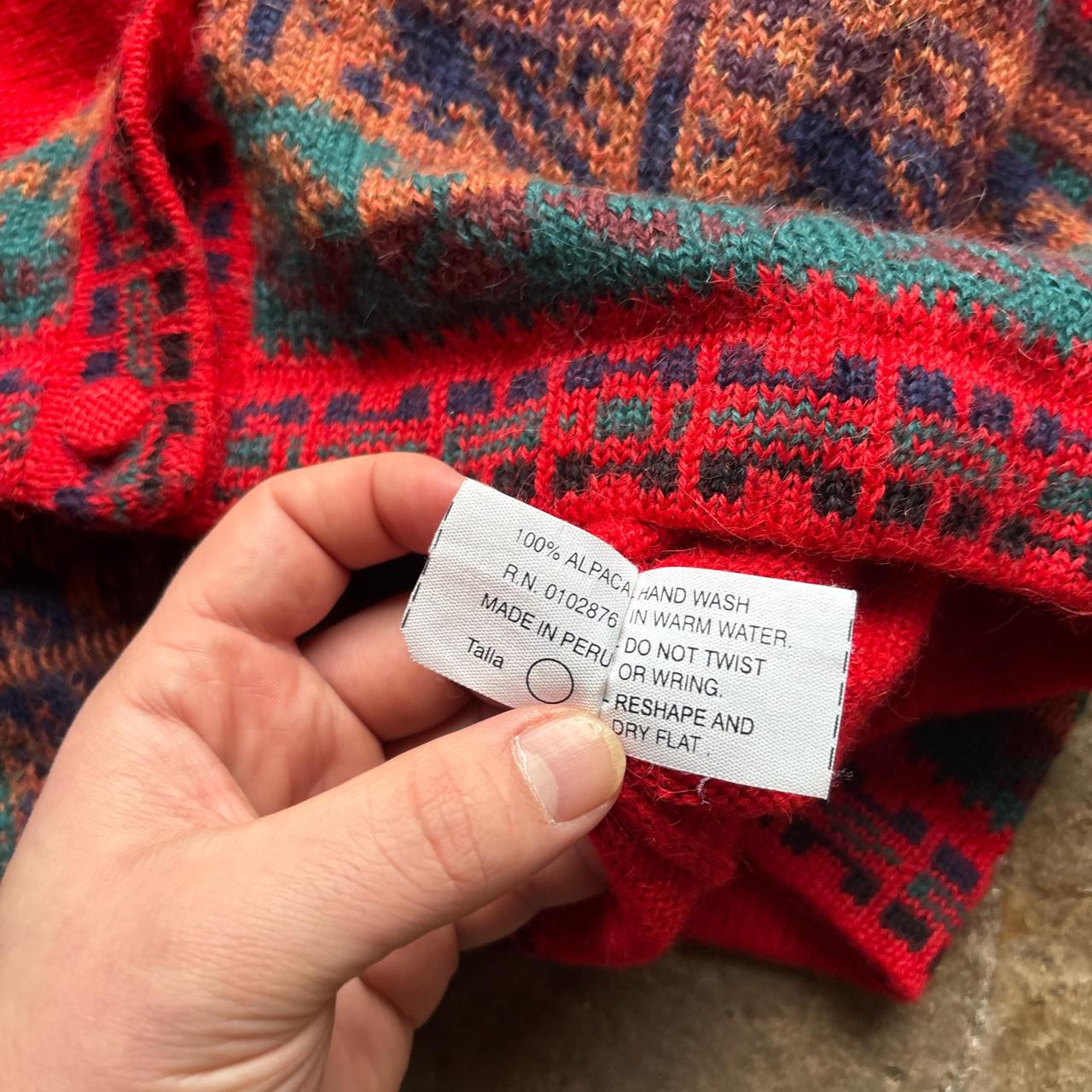 Red hand knitted 100% alpaca wool cardigan