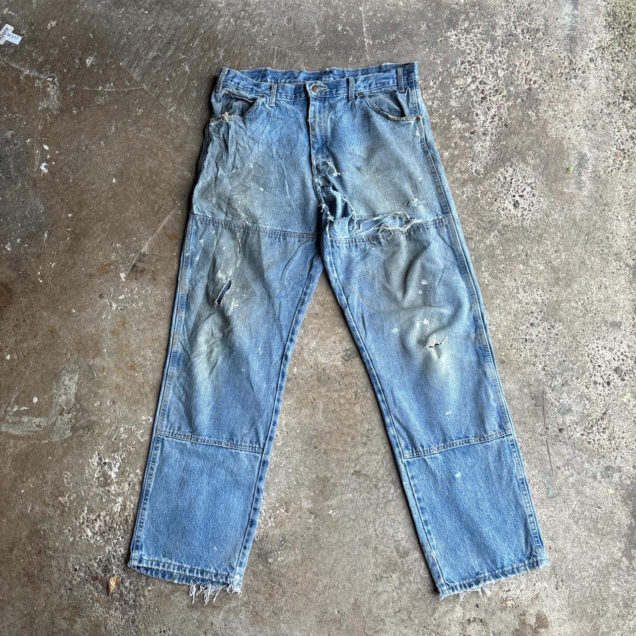 Blue Denim Heavily Distressed Dickies Jeans