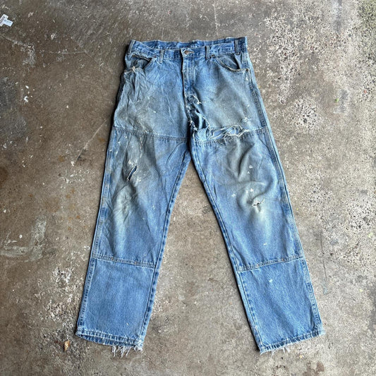 Blue Denim Heavily Distressed Dickies Jeans