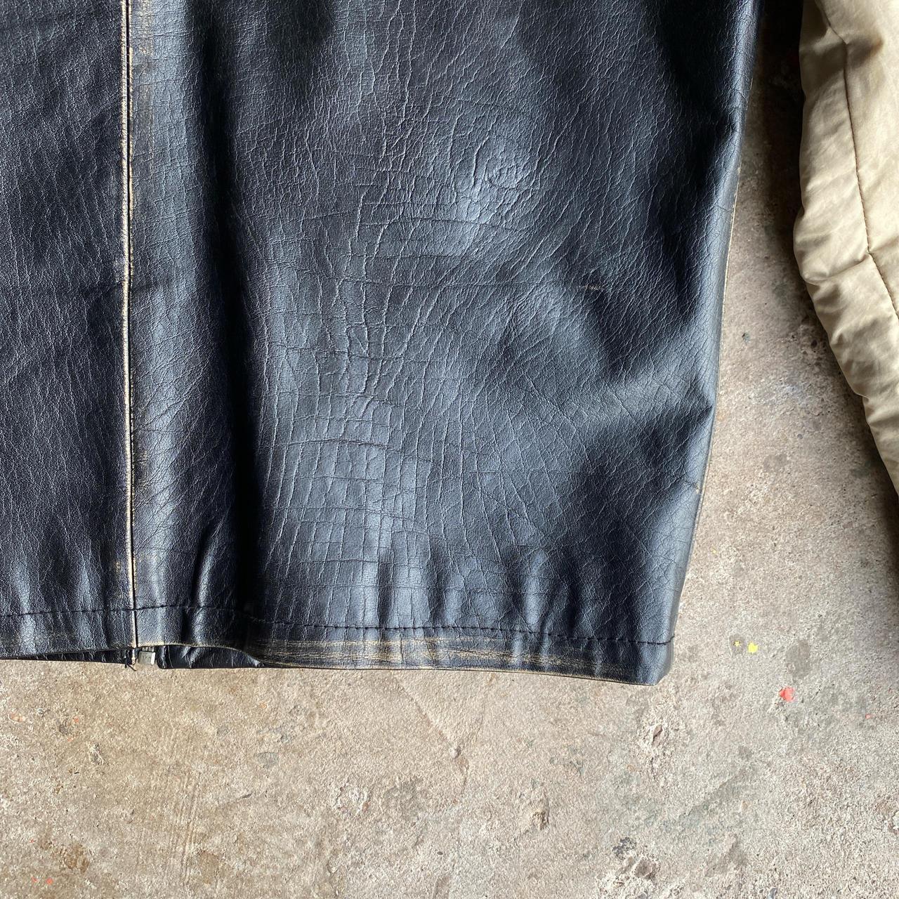 Black & Cream Faux Leather Biker Jacket - M