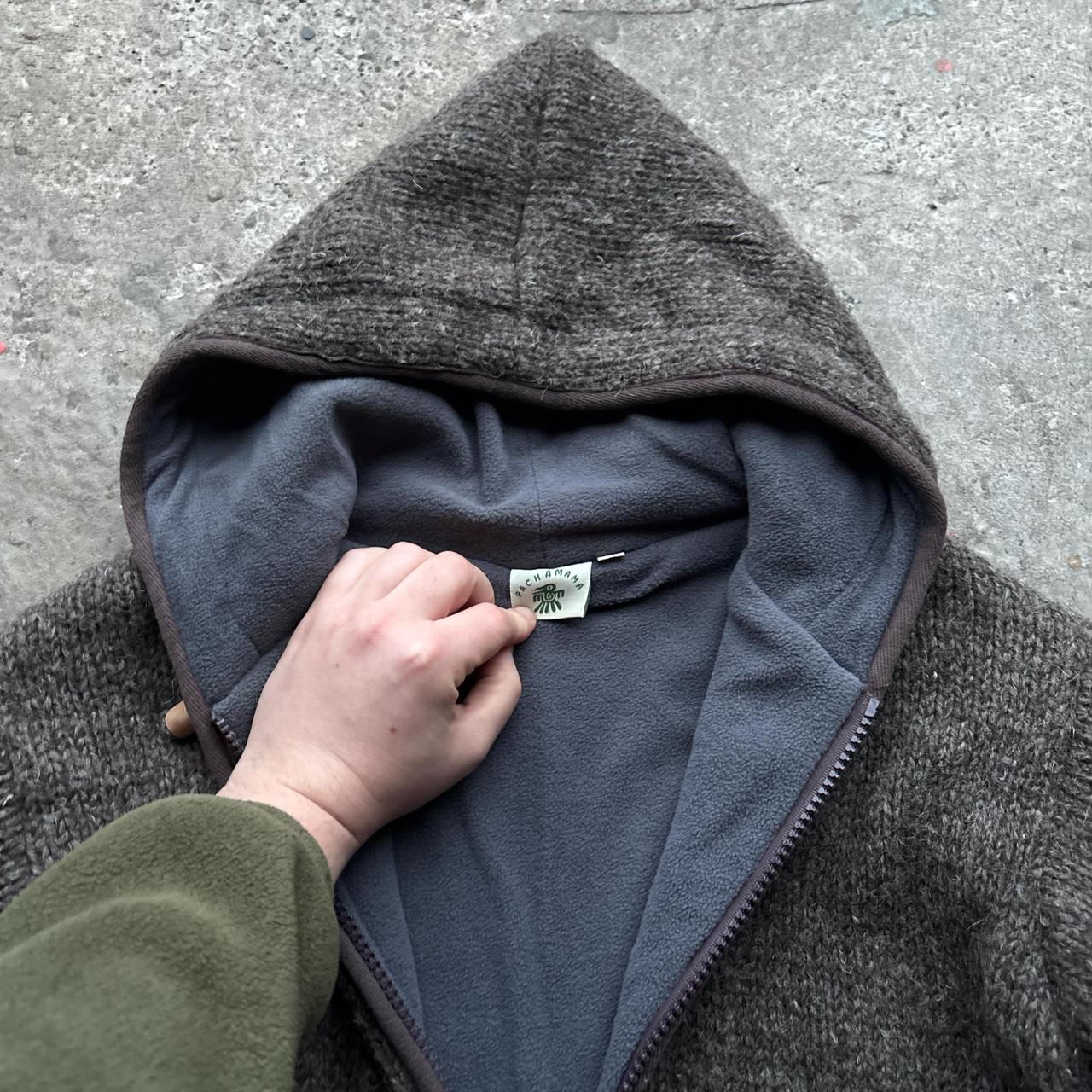 Brown wool Pachamama hooded jacket with fleece lining