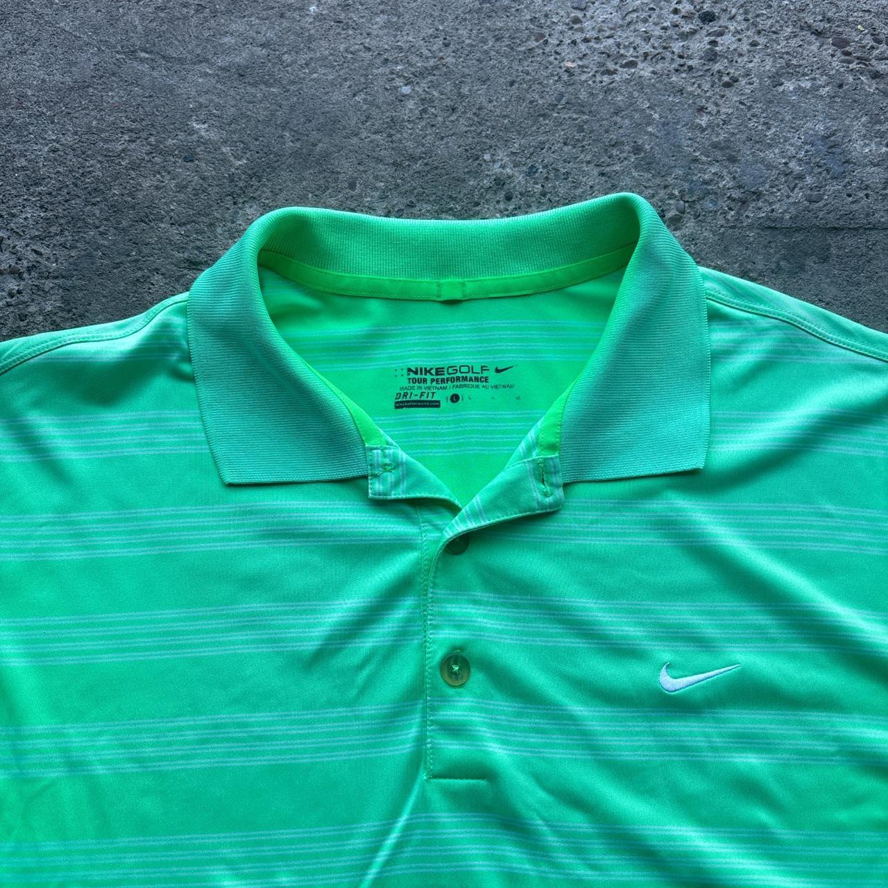 Green and white striped Nike Golf polo shirt