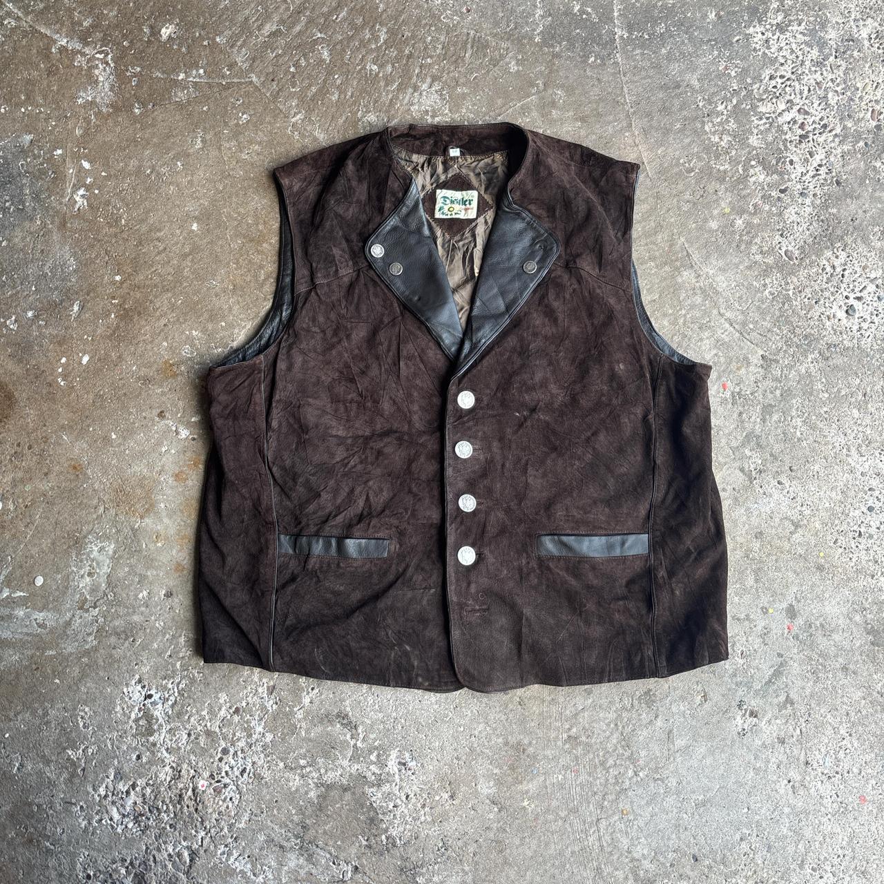 Vintage Distler Suede Vest w/ Leather Collar - 2XL