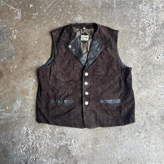 Vintage Distler Suede Vest w/ Leather Collar - 2XL
