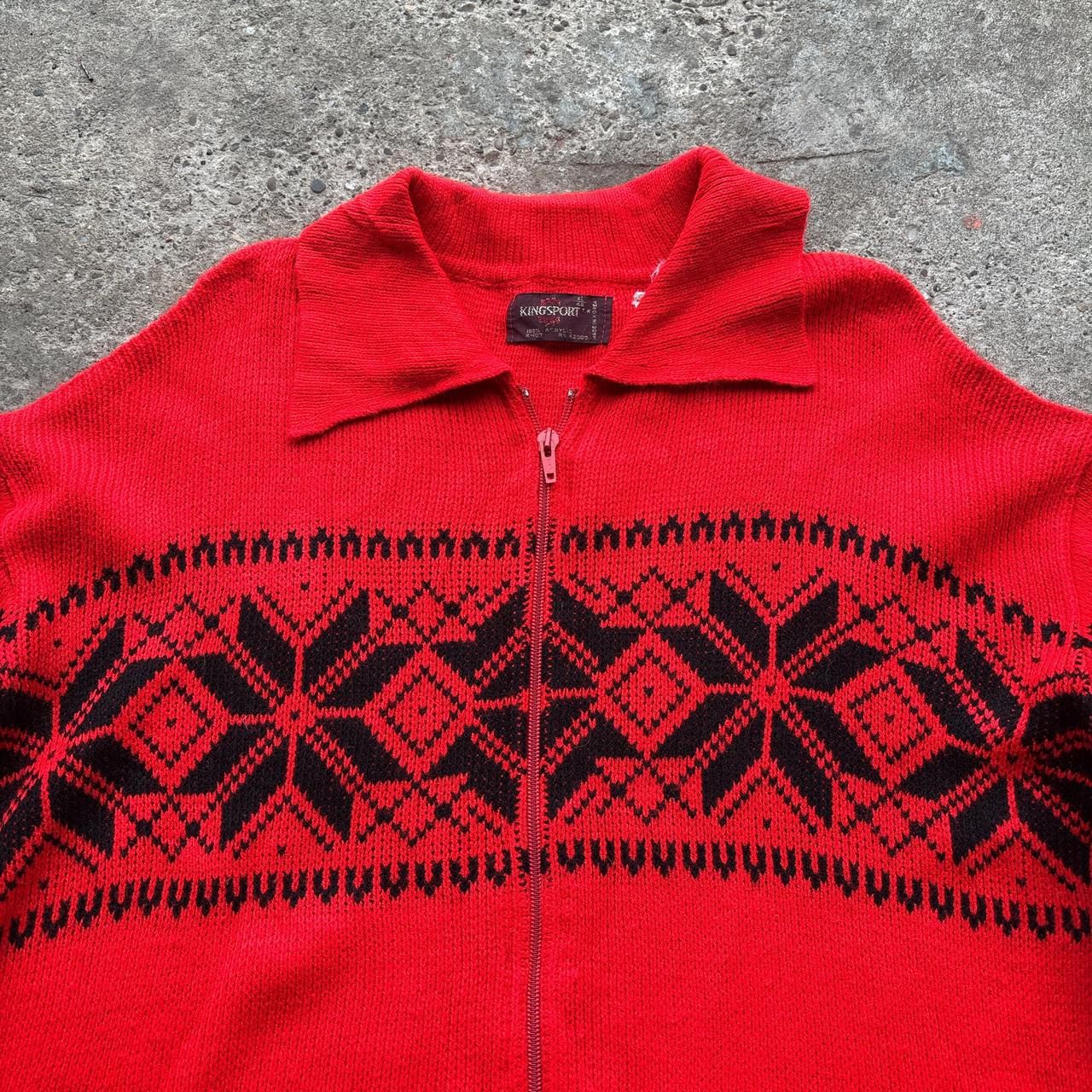 Red and black Kingsport knitted, collared zip-up fleece