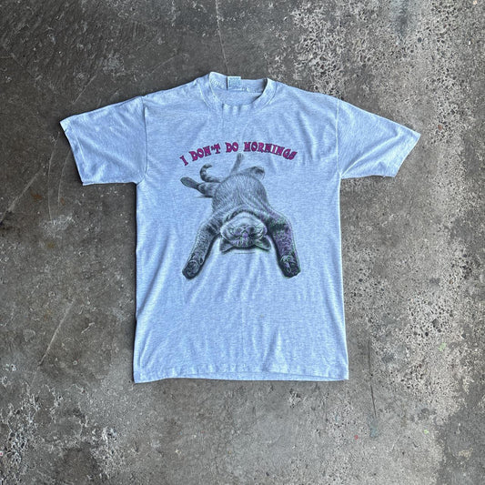 Funny Grey Cat Graphic Single Stitch T-Shirt - M