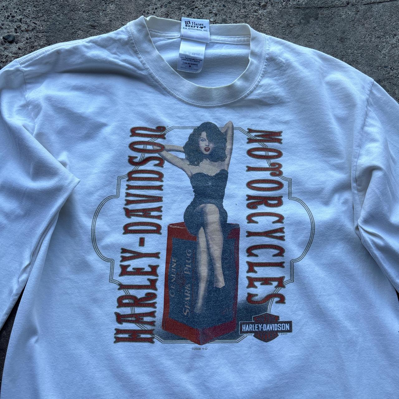 00s Harley Davison white long sleeve top - M