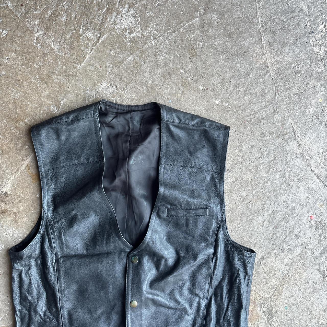 Vintage Black Leather Button Up Vest - M