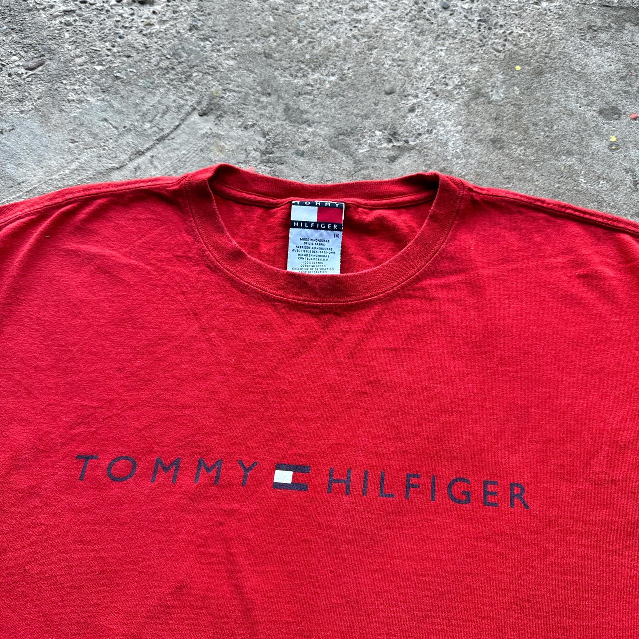 Vintage Red Tommy Hilfiger cotton t-shirt with spellout logo tee