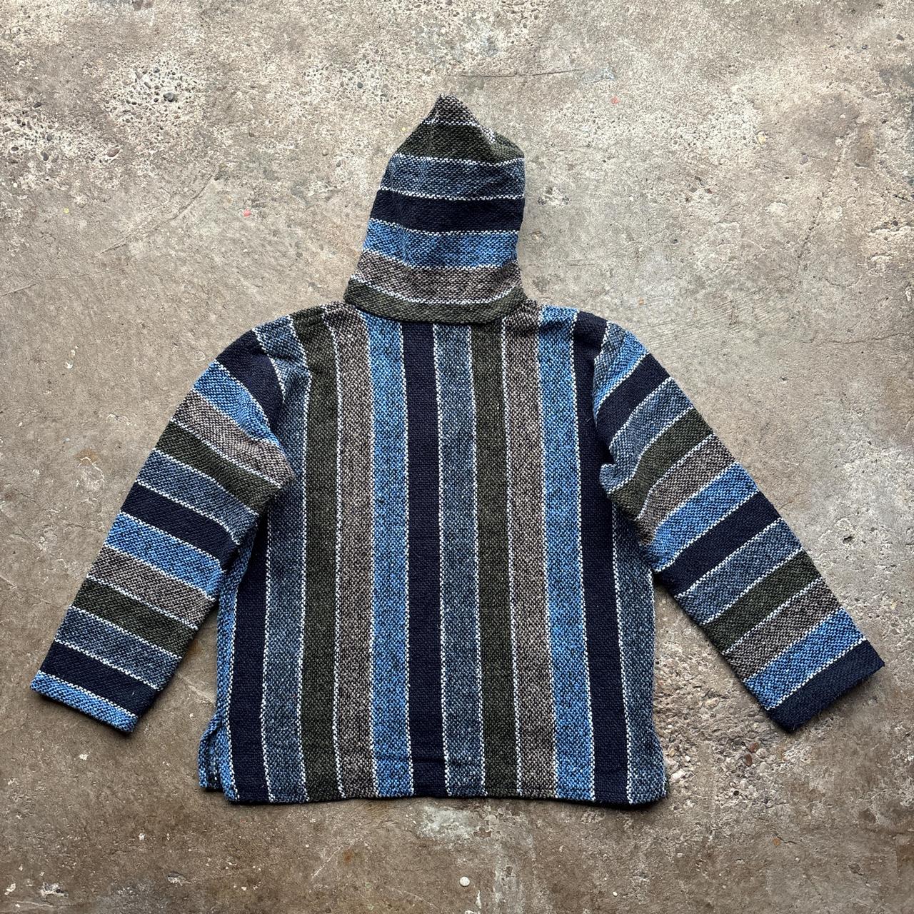Baja-style striped smock in blue, black, brown and green