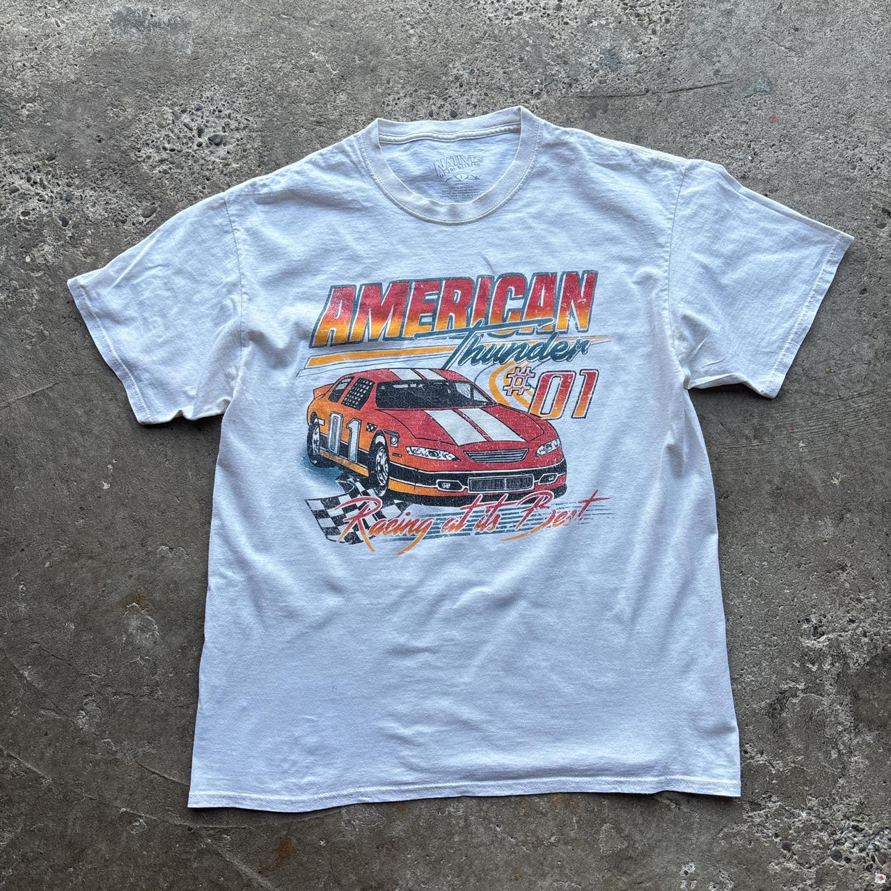 White racing graphic t-shirt - L
