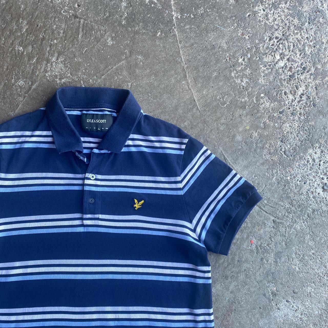 Navy Striped Lyle & Scott Polo Shirt - L