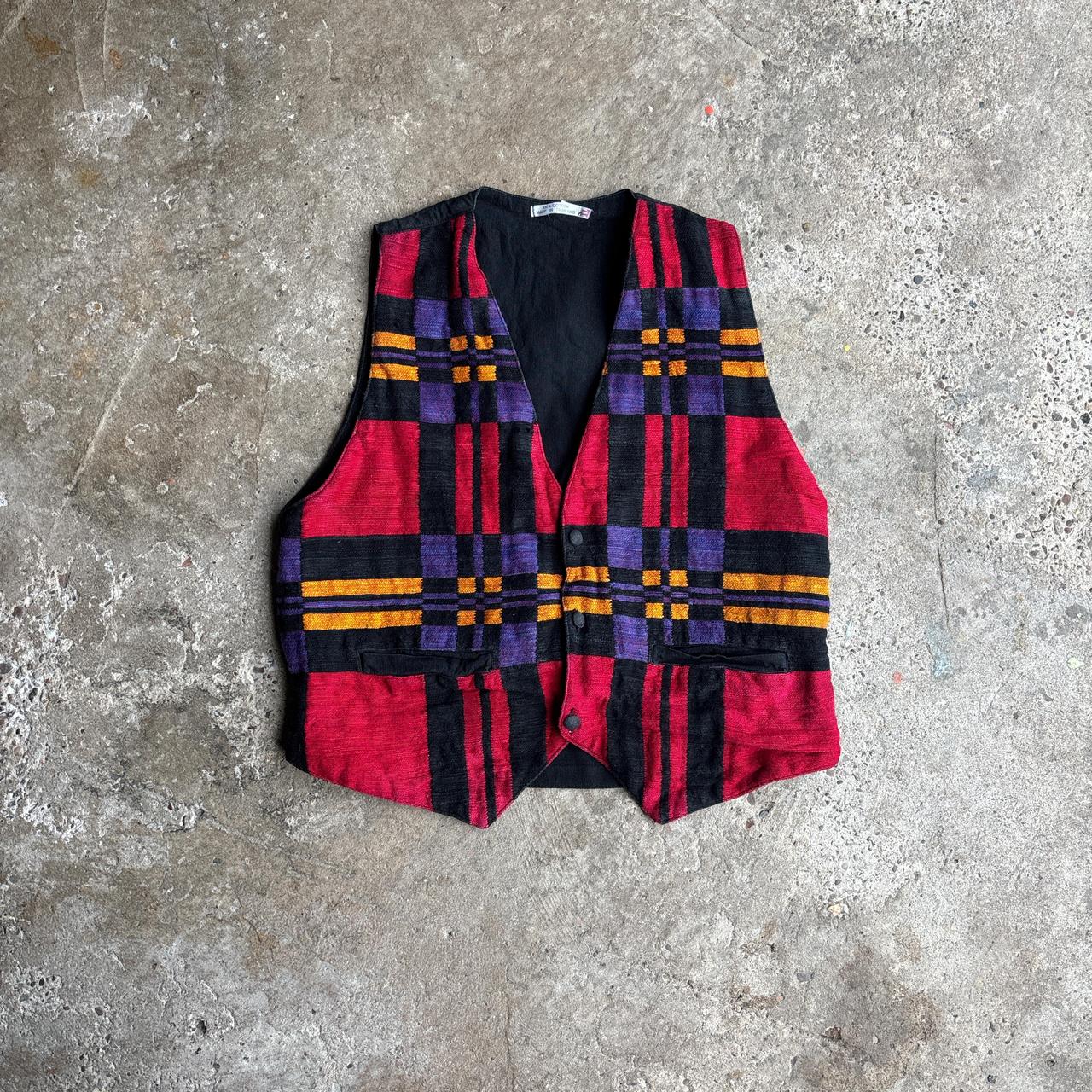 Multi-Coloured Plaid Button Up Vest - XL (women’s)