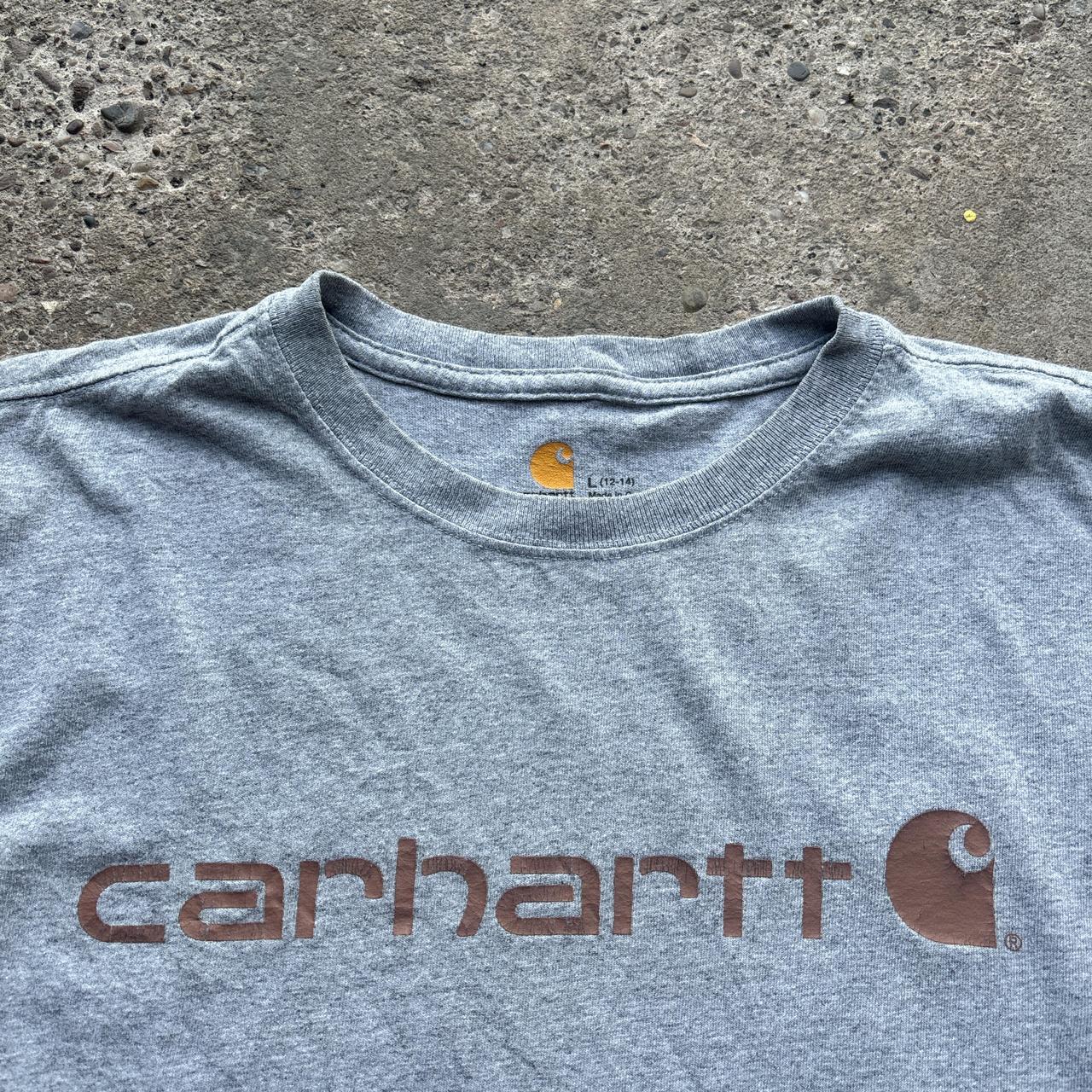 Grey Carhartt t-shirt with brown spell out logo - L