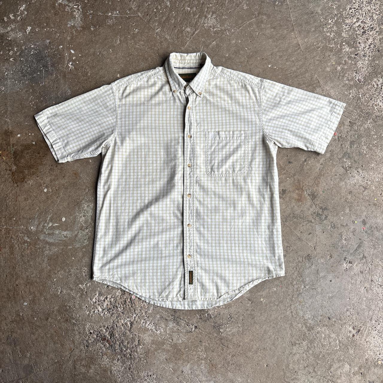 Yellow & White Checkered Timberland Short Sleeve Shirt - M