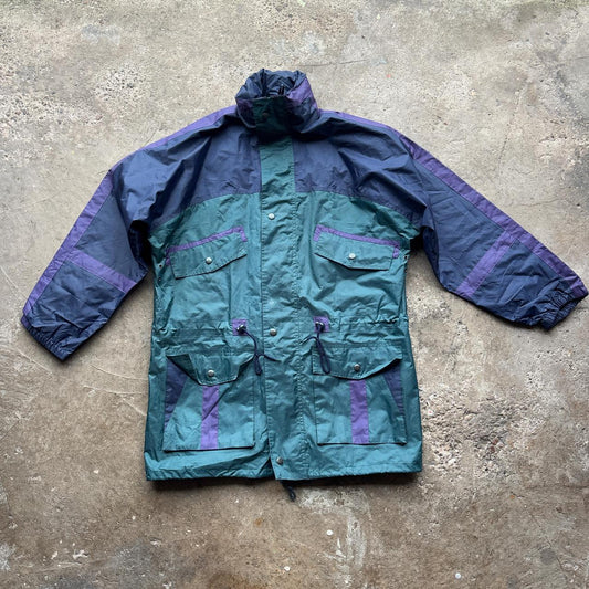Green, navy and purple vintage 90s windbreaker jacket