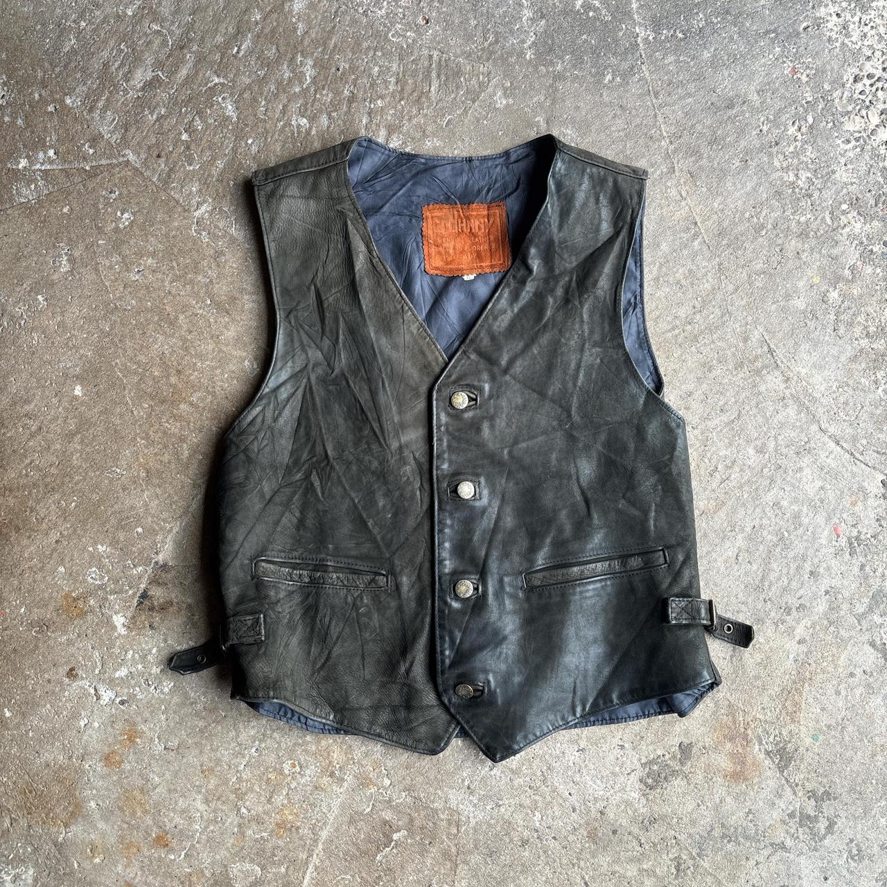 Dark Green leather vest - XL