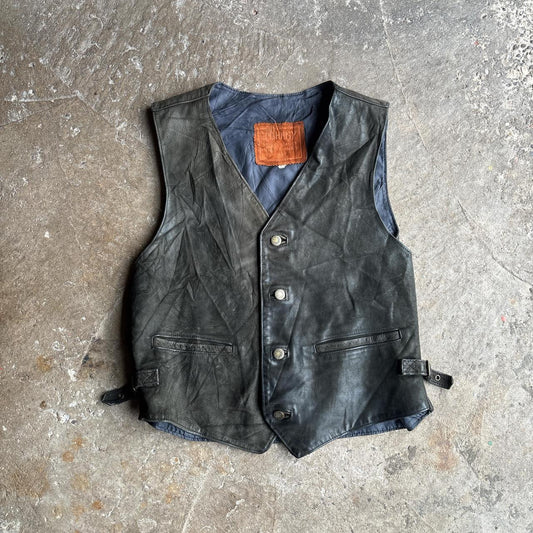 Dark Green leather vest - XL