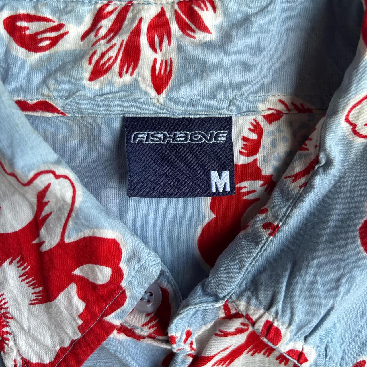 Blue & Red Flower-print Fishbone Hawaiian Style Shirt