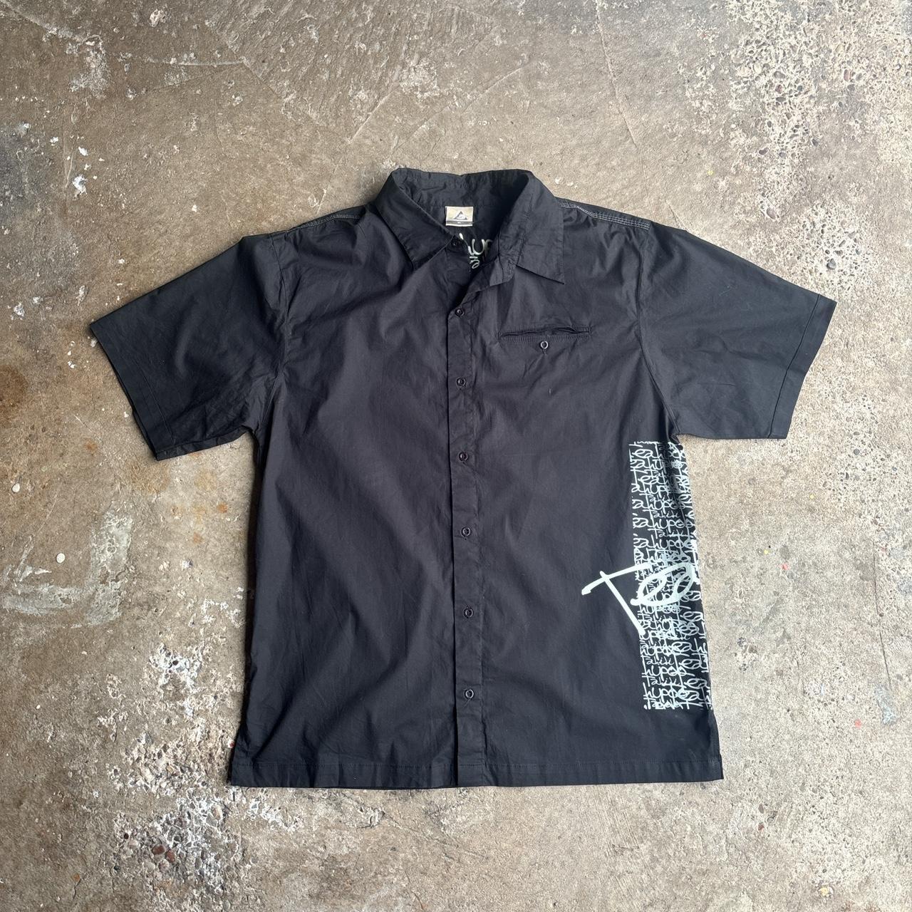 Black Graphic Surfing Short Sleeve Shirt