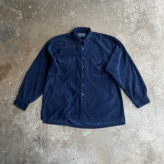 Navy Blue Corduroy Point Zero Long Sleeve Shirt - L