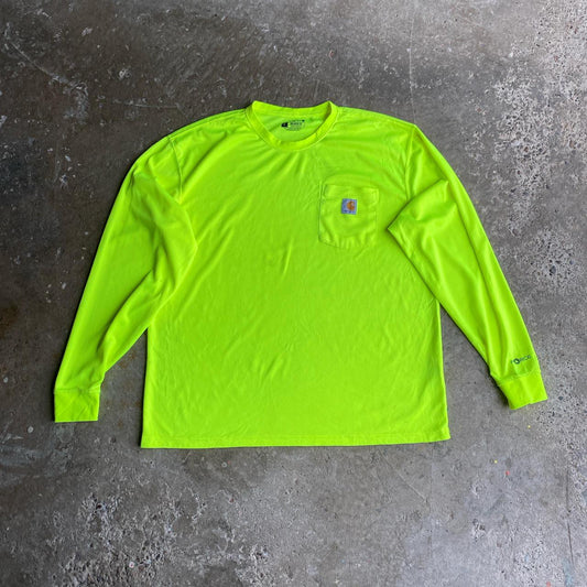 Luminous Yellow Carhartt Long-Sleeve Single Pocket T-Shirt - L