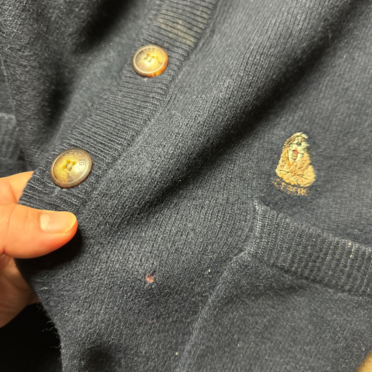 Navy blue vintage Iceberg cardigan with embroidered seal patch